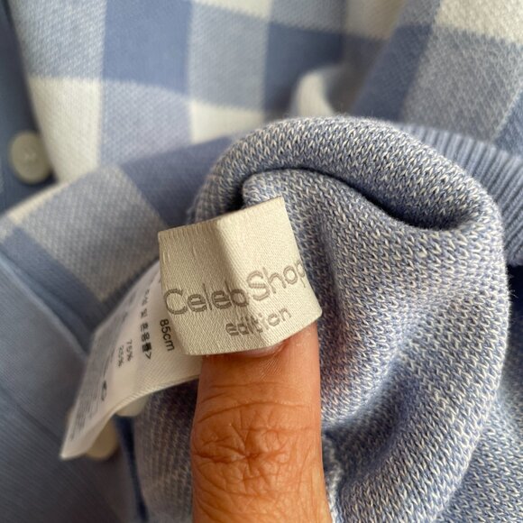 Womens Plaid Cardigan Sweater Blue White Size S CelebShop edition Korean Preppy - Picture 2 of 6